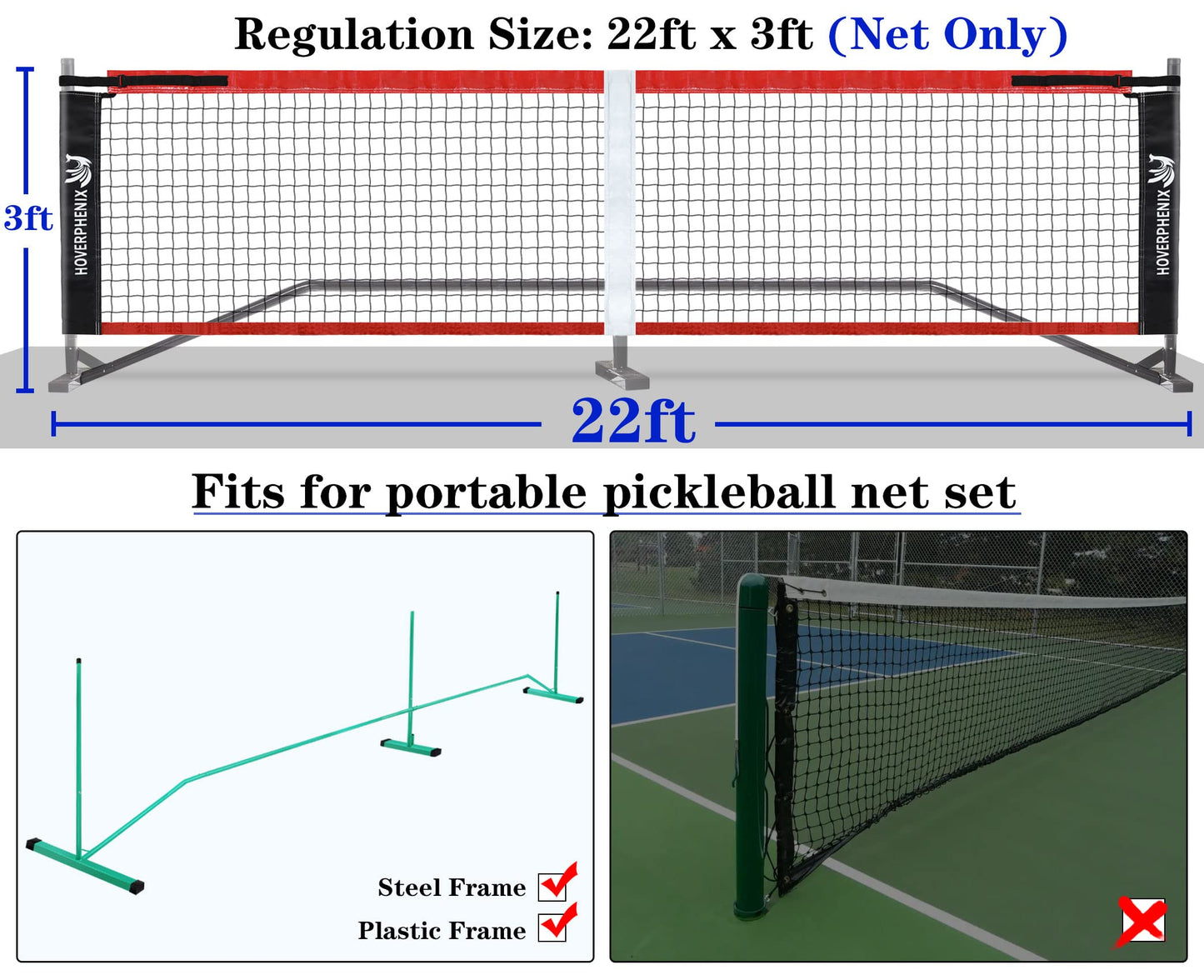 Pickle Ball Replacement Net 22ft x 3ft for Indoor and Outdoor Fits for Most Free-Standing Pickle Ball Frame Come with 4 Outdoor Pickleballs (Net Only)