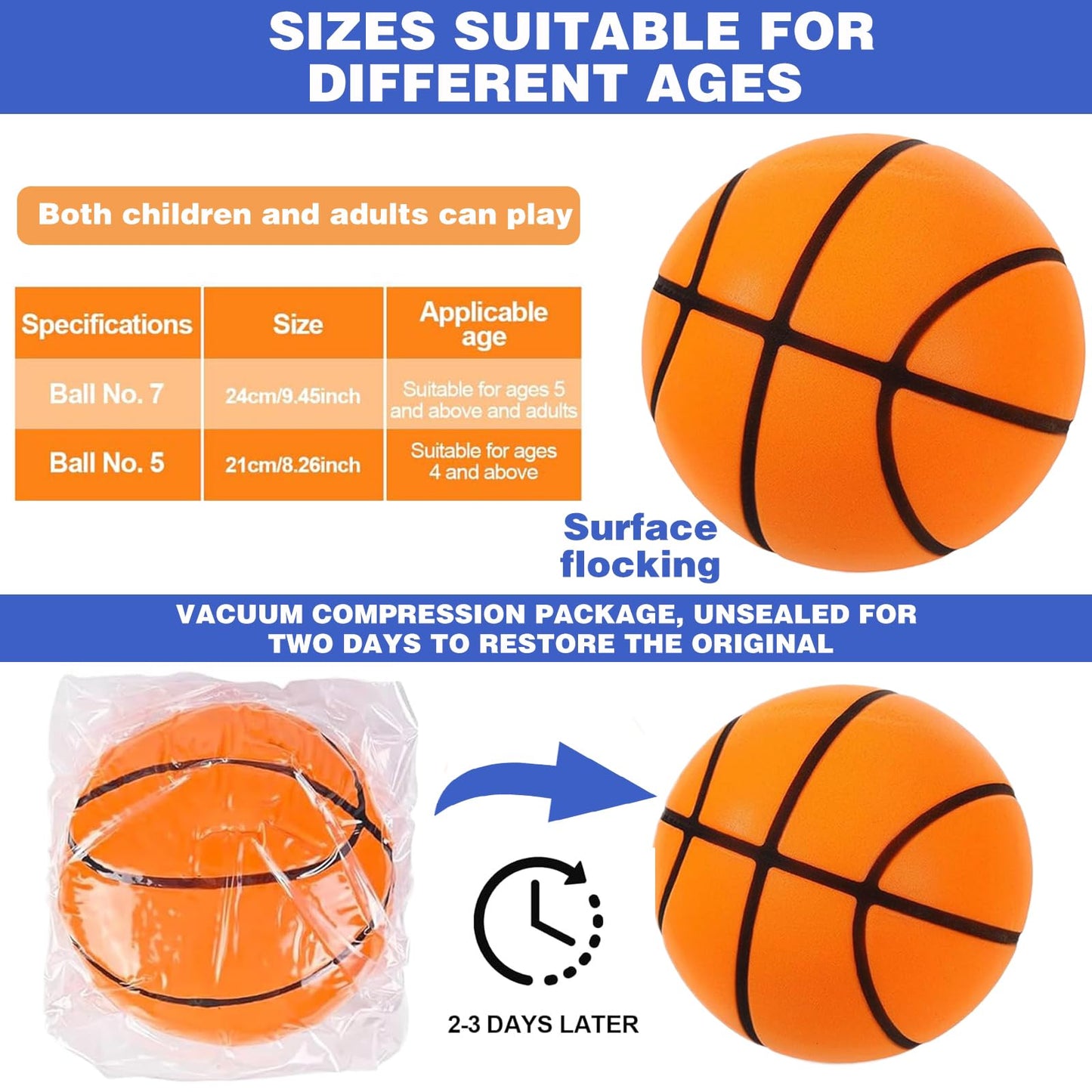 Silent Basketball - Noise-Reducing Foam Training Ball, Indoor/Outdoor Practice, for Players & Kids (24cm/9.45in)