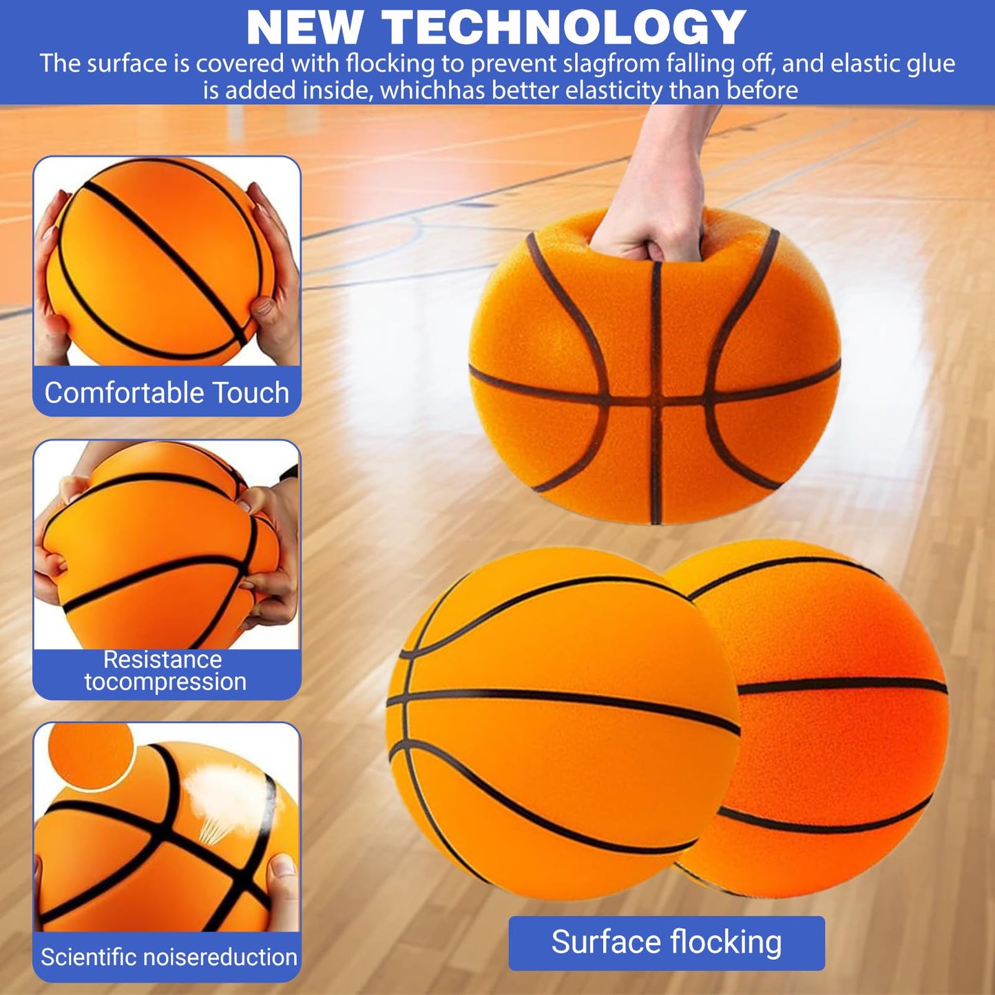 Silent Basketball - Noise-Reducing Foam Training Ball, Indoor/Outdoor Practice, for Players & Kids (24cm/9.45in)